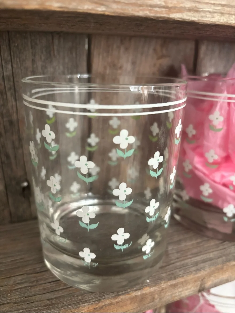 Vintage Glass Tumblers White Floral Pattern Like New Final Sale